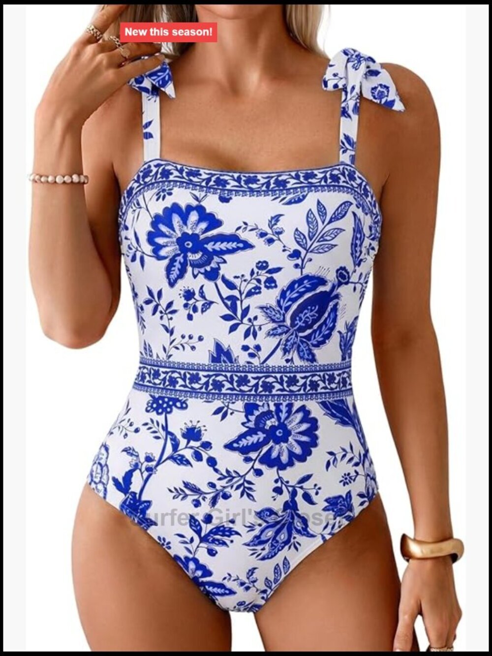 One Piece Swimsuit Tummy Control Square Neck Adjustable Strap Beach Slimming